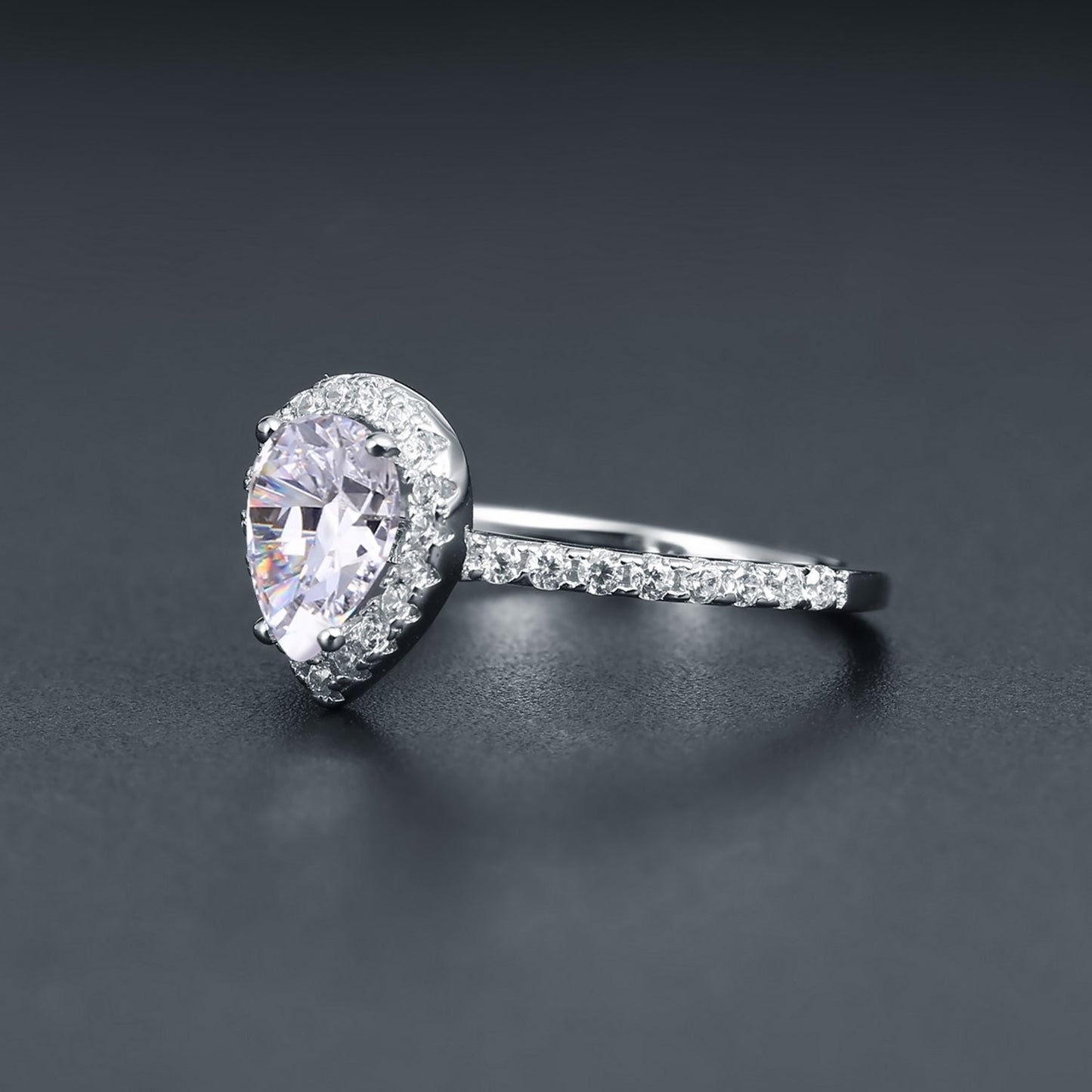 Pear Shape Halo 1.25ct Moissanite Engagement Ring Set in 9ct White Gold