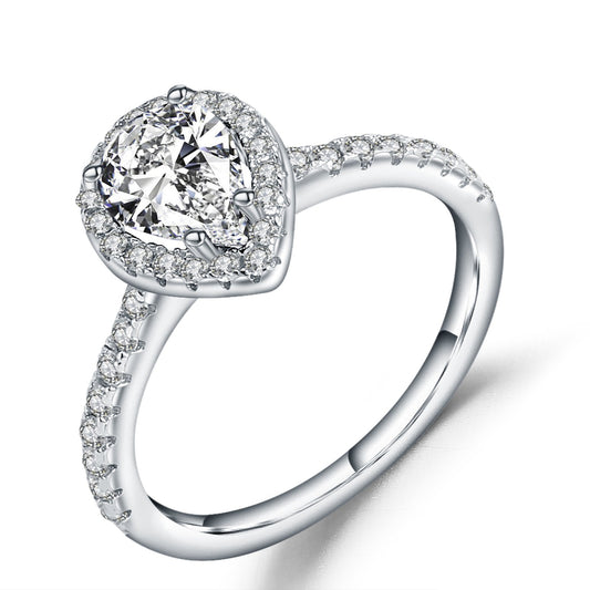 Pear Shape Halo 1.25ct Moissanite Engagement Ring Set in Sterling Silver