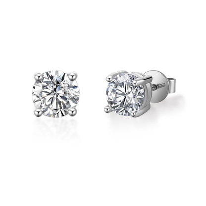 Heritage Solitaire 4 Claw Moissanite Stud Earrings Set in Sterling Silver