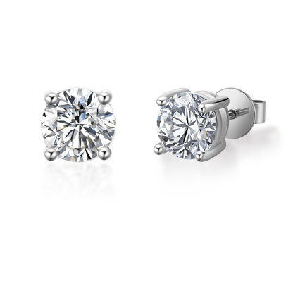 Heritage Solitaire 4 Claw Moissanite Stud Earrings Set in Sterling Silver