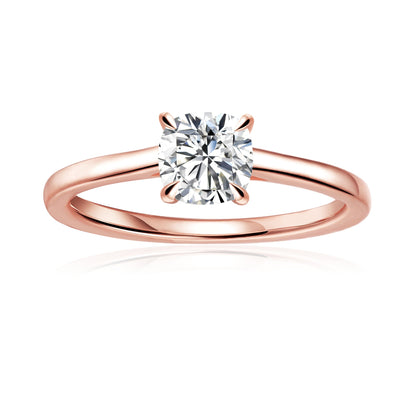 Hidden Halo Cushion Cut Moissanite Engagement Ring Set in 9ct Rose Gold