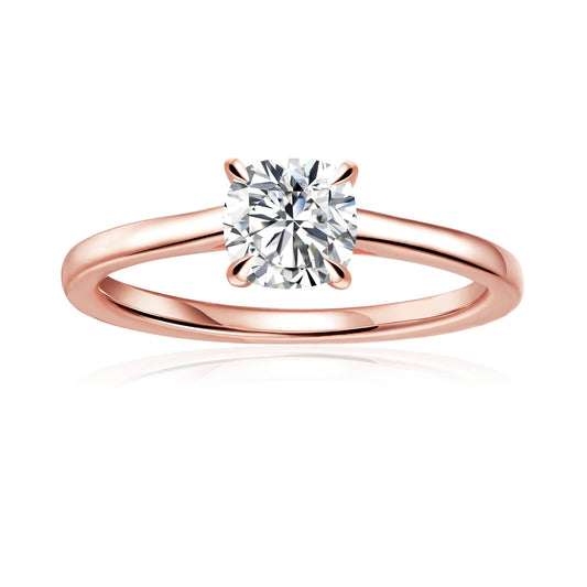 Hidden Halo Cushion Cut Moissanite Engagement Ring Set in 9ct Rose Gold