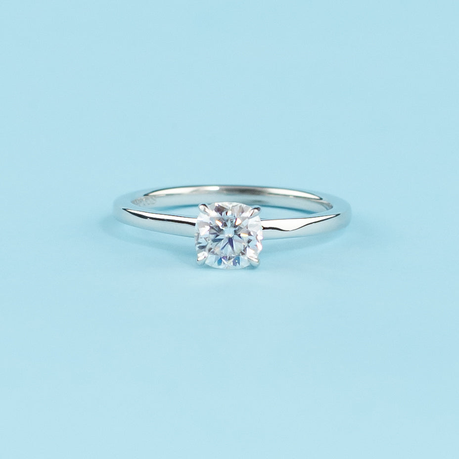 Hidden Halo Cushion Cut Moissanite Engagement Ring Set in 9ct White Gold