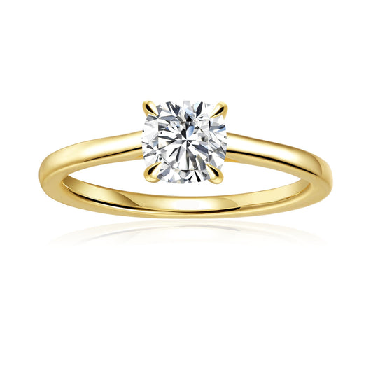 Hidden Halo Cushion Cut Moissanite Engagement Ring Set in 9ct Yellow Gold