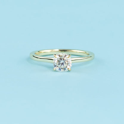 Hidden Halo Cushion Cut Moissanite Engagement Ring Set in 9ct Yellow Gold