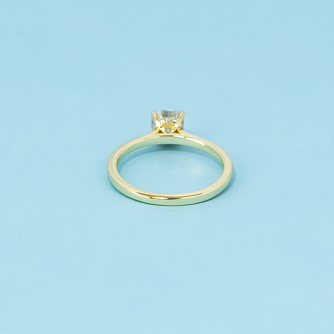 Hidden Halo Cushion Cut Moissanite Engagement Ring Set in 9ct Yellow Gold