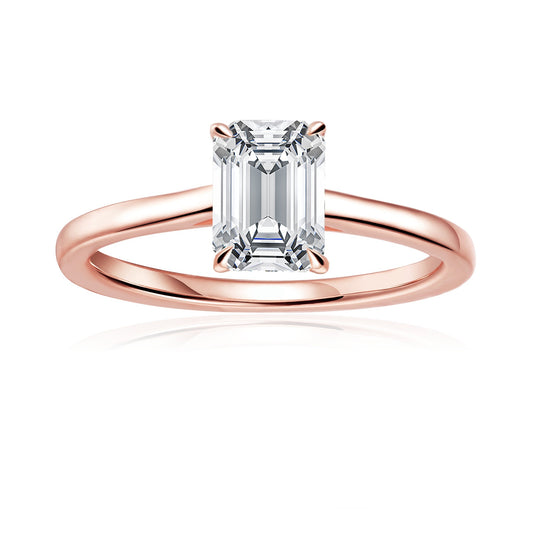 Hidden Halo Emerald Cut Moissanite Engagement Ring Set in 9ct Rose Gold