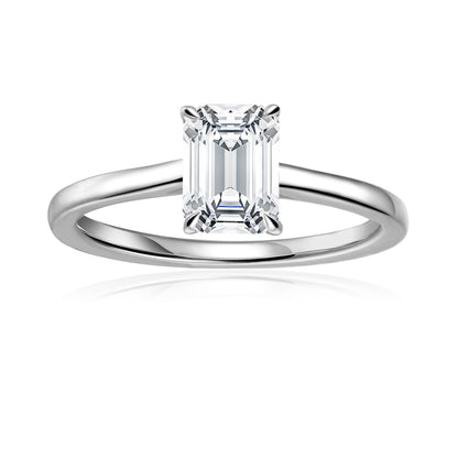Hidden Halo Emerald Cut Moissanite Engagement Ring Set in 9ct White Gold