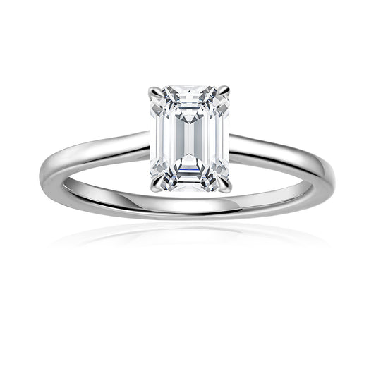 Hidden Halo Emerald Cut Moissanite Engagement Ring Set in 9ct White Gold