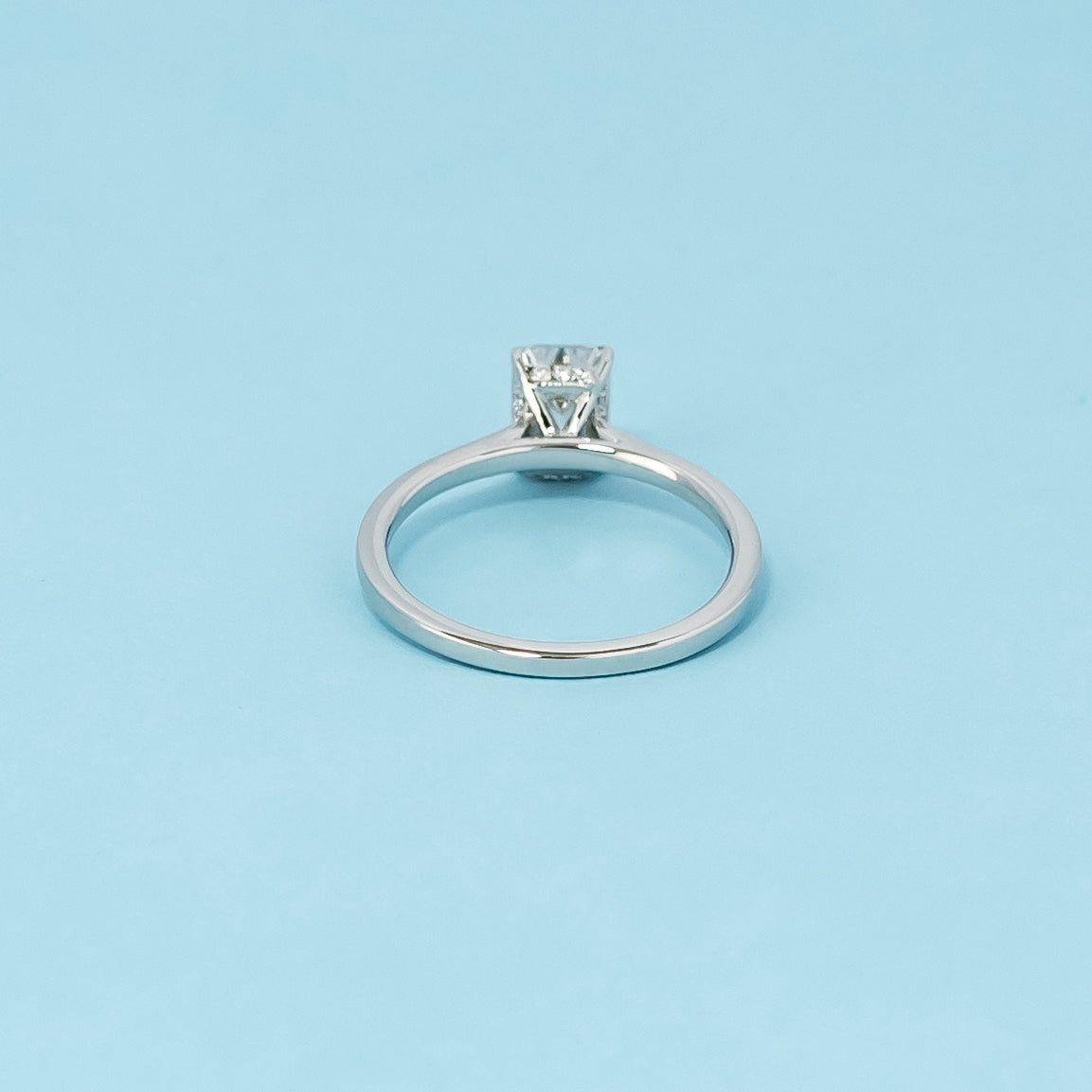 Hidden Halo Emerald Cut Moissanite Engagement Ring Set in 9ct White Gold