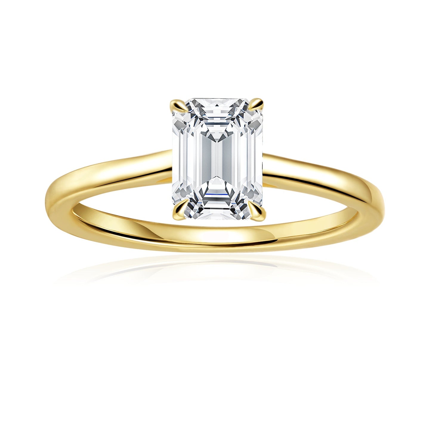 Hidden Halo Emerald Cut Moissanite Engagement Ring Set in 9ct Yellow Gold