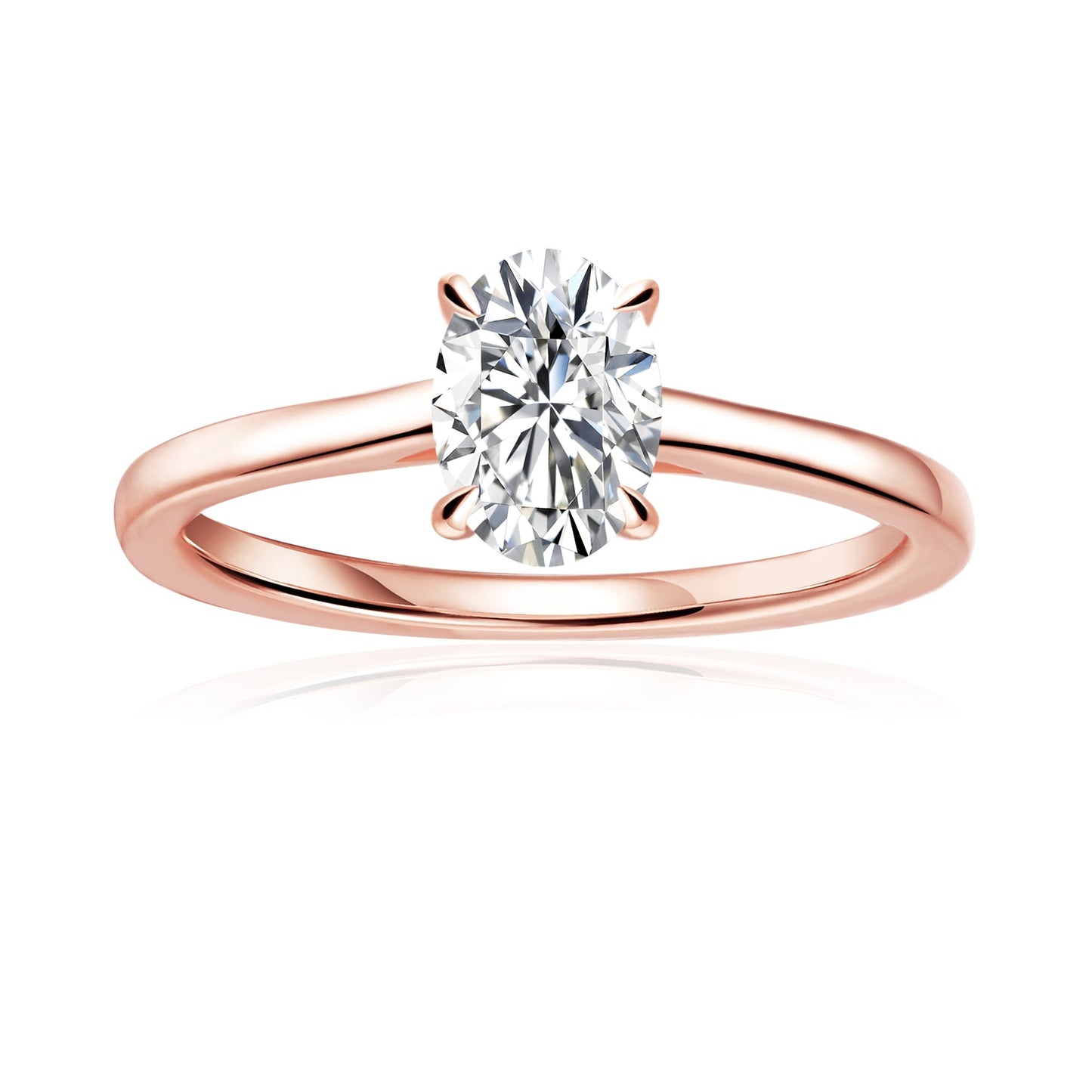 Hidden Halo Oval Cut Moissanite Engagement Ring Set in 9ct Rose Gold