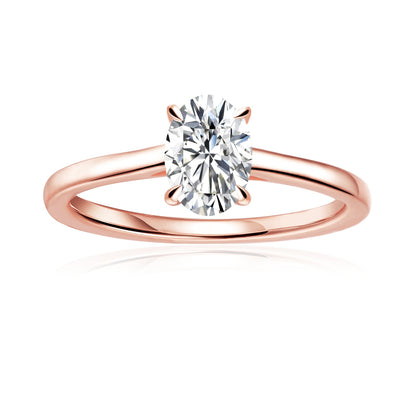 Hidden Halo Oval Cut Moissanite Engagement Ring Set in 9ct Rose Gold
