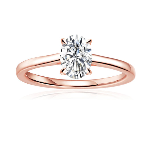 Hidden Halo Oval Cut Moissanite Engagement Ring Set in 9ct Rose Gold