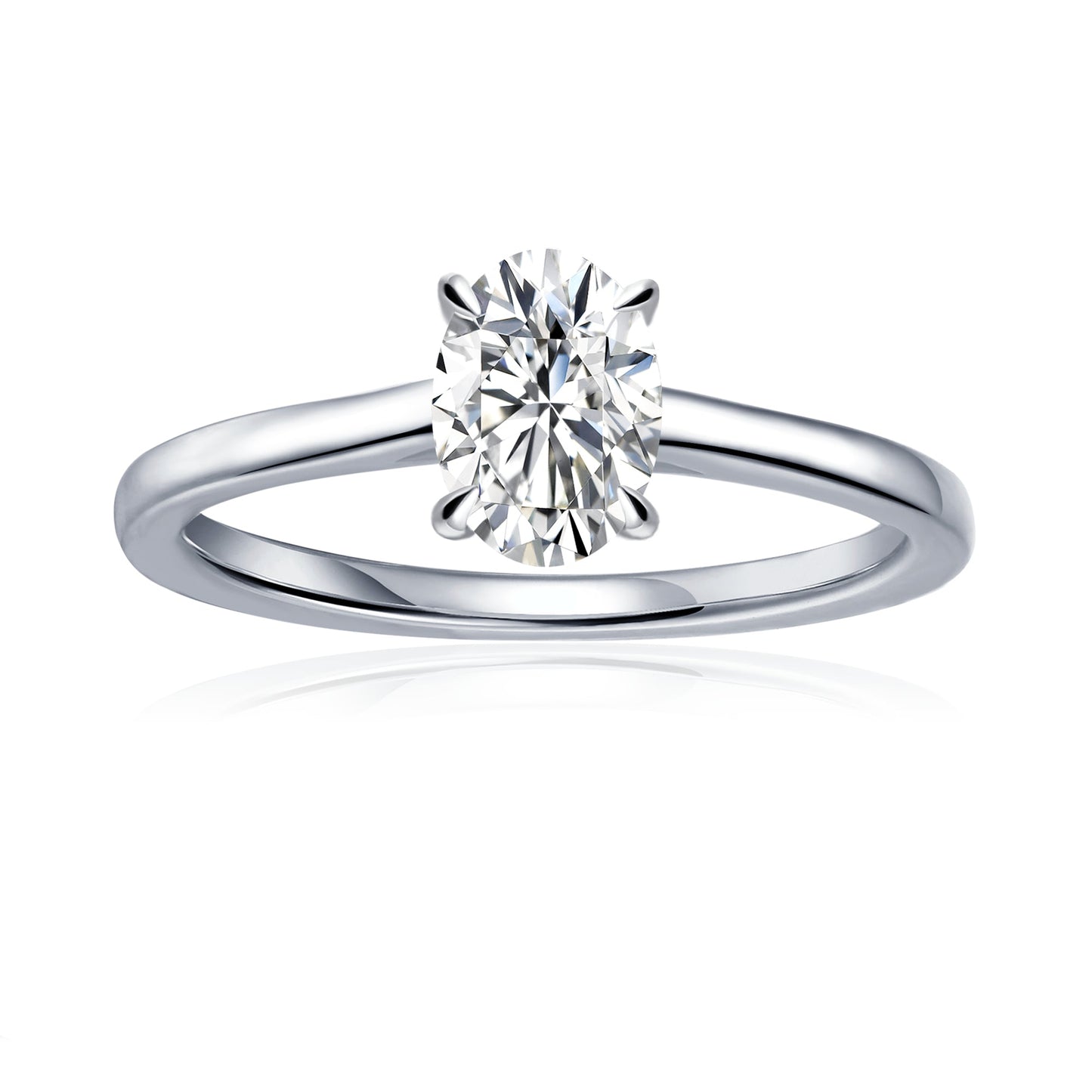 Hidden Halo Oval Cut Moissanite Engagement Ring Set in 9ct White Gold