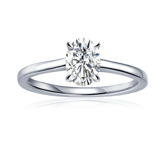 Hidden Halo Oval Cut Moissanite Engagement Ring Set in 9ct White Gold