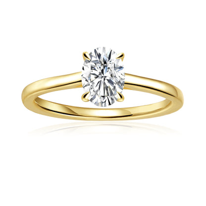 Hidden Halo Oval Cut Moissanite Engagement Ring Set in 9ct Yellow Gold