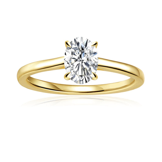 Hidden Halo Oval Cut Moissanite Engagement Ring Set in 9ct Yellow Gold