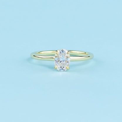 Hidden Halo Oval Cut Moissanite Engagement Ring Set in 9ct Yellow Gold