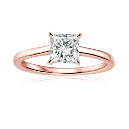 Hidden Halo Princess Cut Moissanite Engagement Ring Set in 9ct Rose Gold