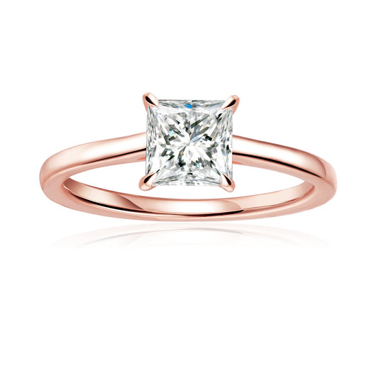 Hidden Halo Princess Cut Moissanite Engagement Ring Set in 9ct Rose Gold