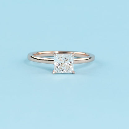 Hidden Halo Princess Cut Moissanite Engagement Ring Set in 9ct Rose Gold