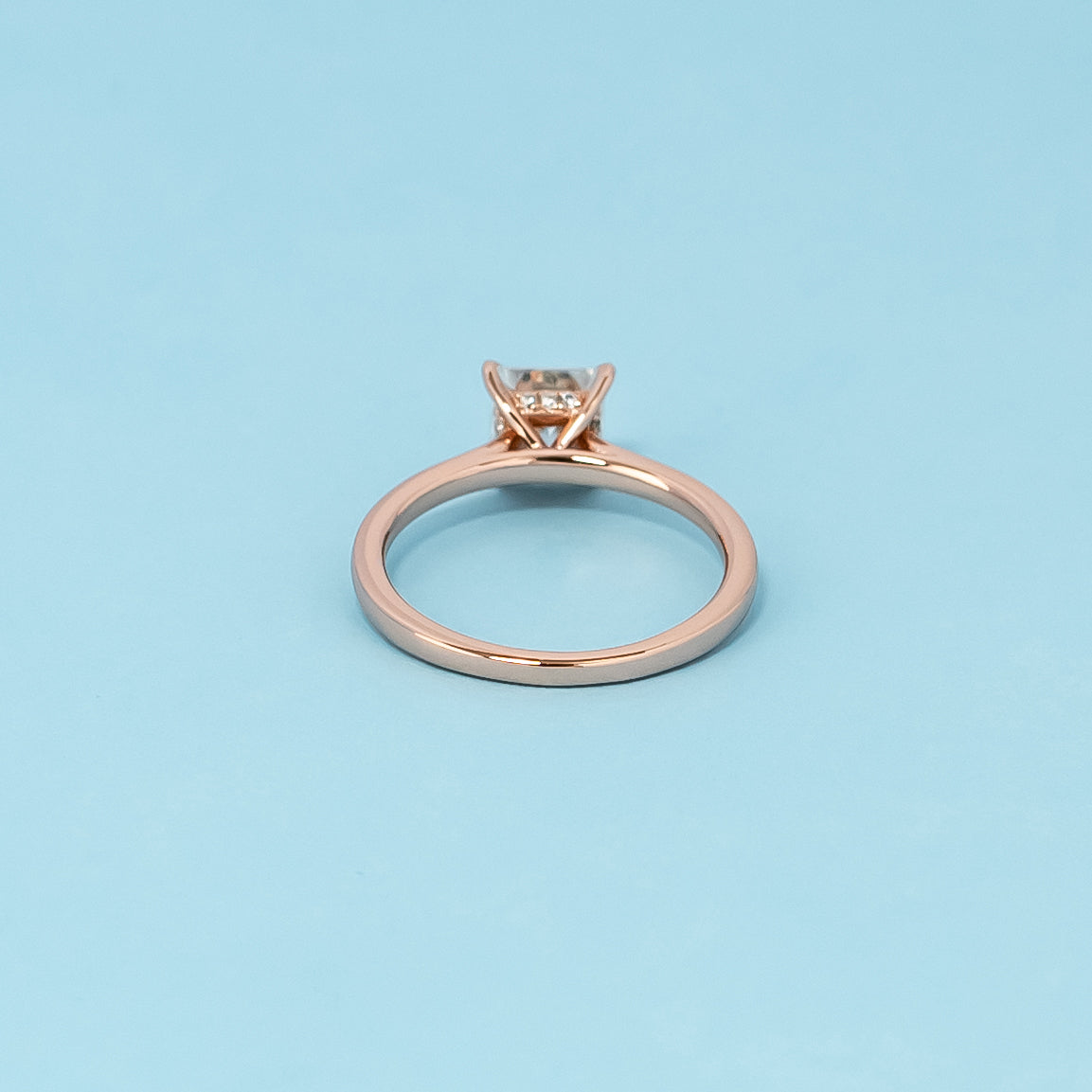 Hidden Halo Princess Cut Moissanite Engagement Ring Set in 9ct Rose Gold