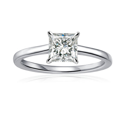 Hidden Halo Princess Cut Moissanite Engagement Ring Set in 9ct White Gold