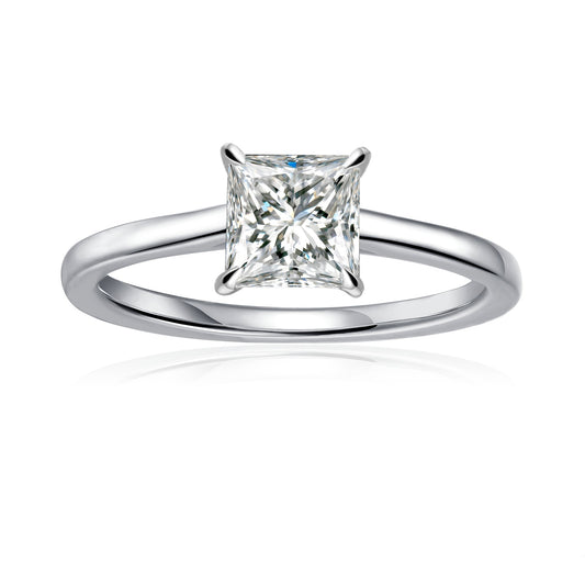 Hidden Halo Princess Cut Moissanite Engagement Ring Set in 9ct White Gold