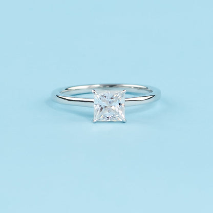 Hidden Halo Princess Cut Moissanite Engagement Ring Set in 9ct White Gold
