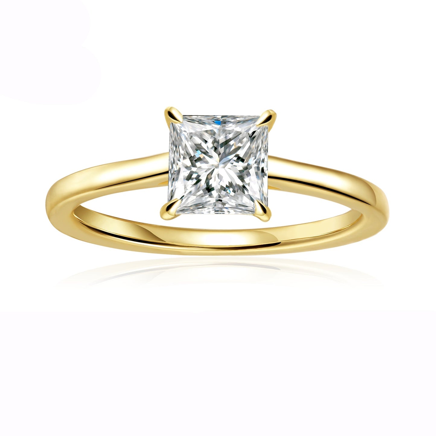Hidden Halo Princess Cut Moissanite Engagement Ring Set in 9ct Yellow Gold