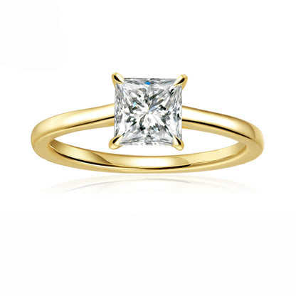 Hidden Halo Princess Cut Moissanite Engagement Ring Set in 9ct Yellow Gold