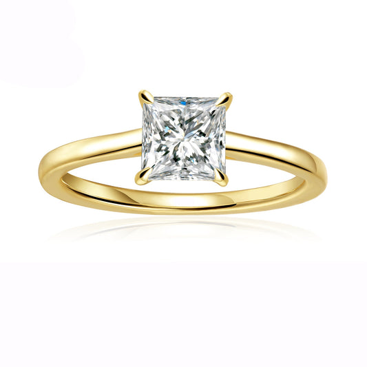 Hidden Halo Princess Cut Moissanite Engagement Ring Set in 9ct Yellow Gold