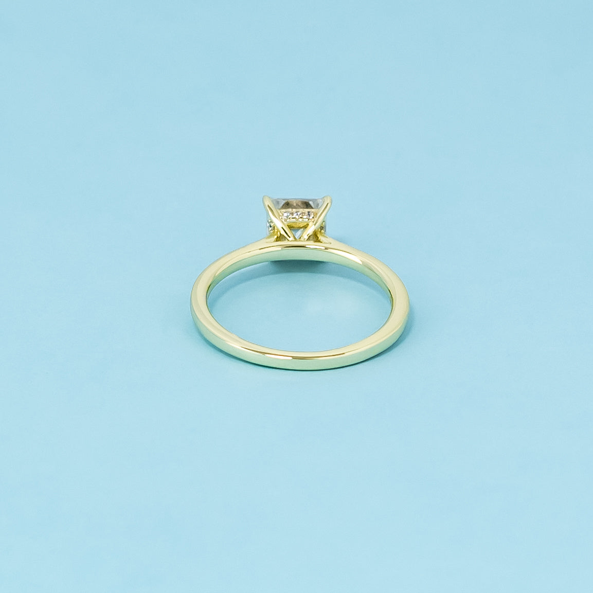 Hidden Halo Princess Cut Moissanite Engagement Ring Set in 9ct Yellow Gold
