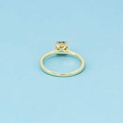 Hidden Halo Princess Cut Moissanite Engagement Ring Set in 9ct Yellow Gold