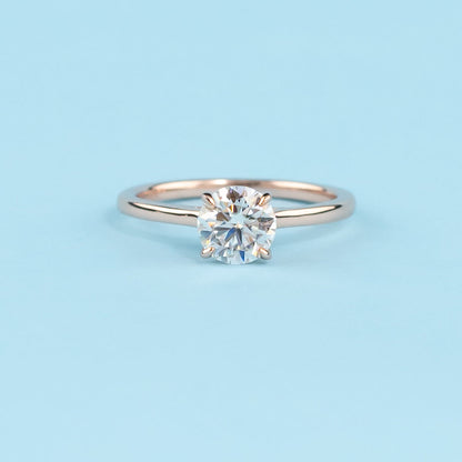 Hidden Halo Round Brilliant Moissanite Engagement Ring Set in 9ct Rose Gold