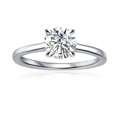 Hidden Halo Round Brilliant Moissanite Engagement Ring Set in 9ct White Gold