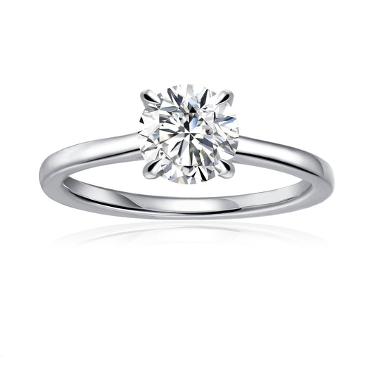 Hidden Halo Round Brilliant Moissanite Engagement Ring Set in 9ct White Gold