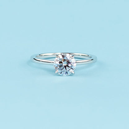 Hidden Halo Round Brilliant Moissanite Engagement Ring Set in 9ct White Gold