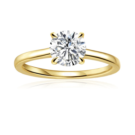 Hidden Halo Round Brilliant Moissanite Engagement Ring Set in 9ct Yellow Gold