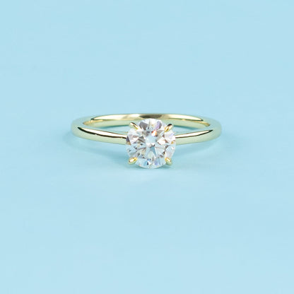 Hidden Halo Round Brilliant Moissanite Engagement Ring Set in 9ct Yellow Gold