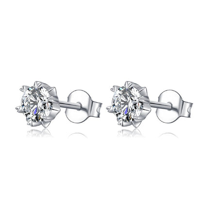 Snowflake 6 Claw Moissanite Stud Earrings Set in Sterling Silver