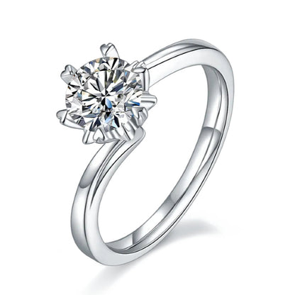 Snowflake Solitaire 6 Claws 1.00ct Moissanite Engagement Ring Set in Sterling Silver