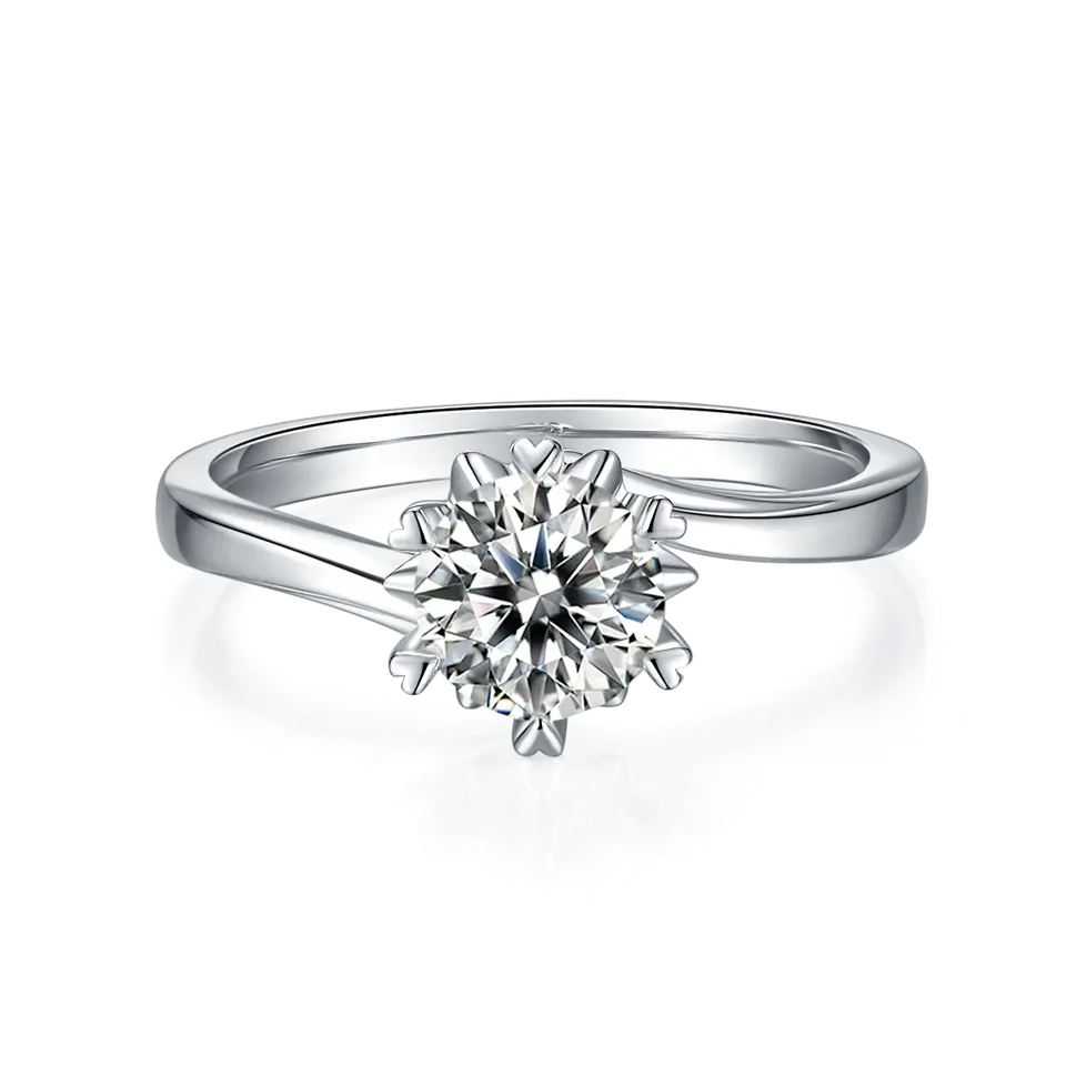 Snowflake Solitaire 6 Claws 1.00ct Moissanite Engagement Ring Set in Sterling Silver