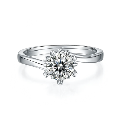 Snowflake Solitaire 6 Claws 1.00ct Moissanite Engagement Ring Set in Sterling Silver