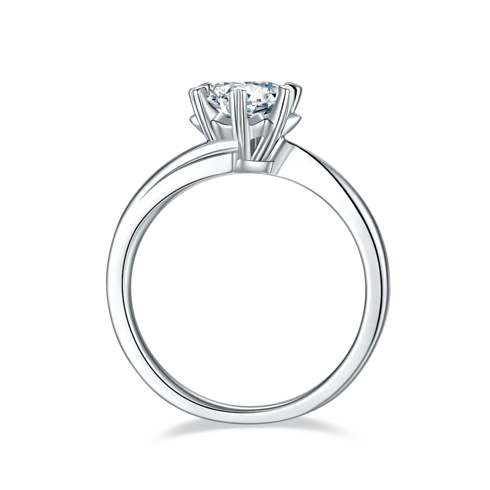 Snowflake Solitaire 6 Claws 1.00ct Moissanite Engagement Ring Set in Sterling Silver