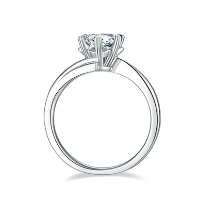 Snowflake Solitaire 6 Claws 1.00ct Moissanite Engagement Ring Set in Sterling Silver