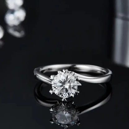 Snowflake Solitaire 6 Claws 1.00ct Moissanite Engagement Ring Set in Sterling Silver