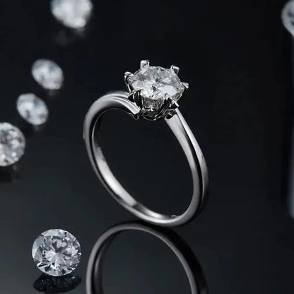 Snowflake Solitaire 6 Claws 1.00ct Moissanite Engagement Ring Set in Sterling Silver