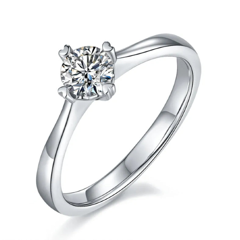 Solitaire 4 Heart Shaped Claws 0.50ct Moissanite Engagement Ring Set in Sterling Silver